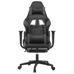 vidaXL Scaun de gaming cu masaj/suport picioare, negru/gri, piele eco