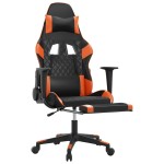 vidaXL Scaun gaming masaj/suport picioare, negru/portocaliu, piele eco