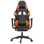 vidaXL Scaun gaming masaj/suport picioare, negru/portocaliu, piele eco