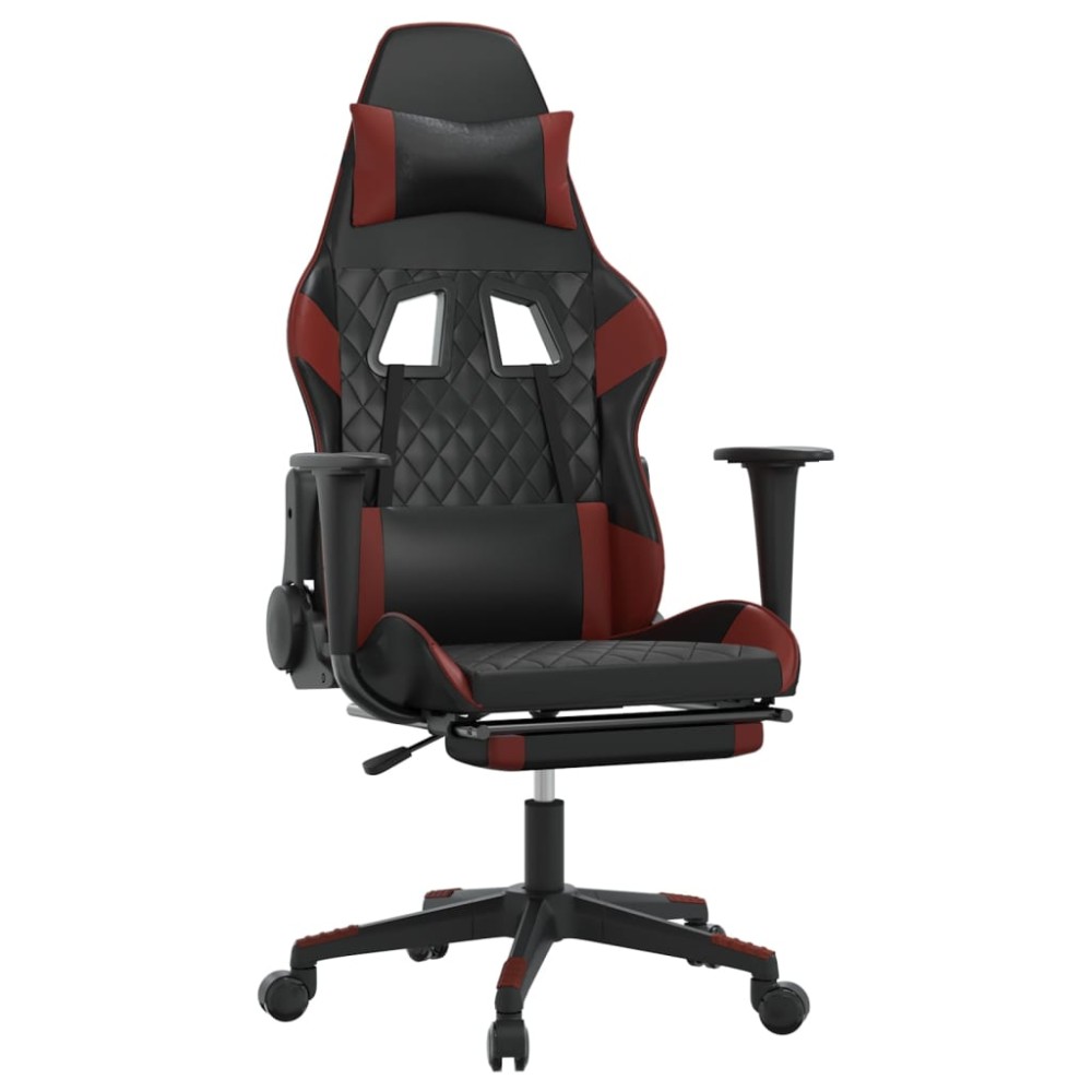 vidaXL Scaun de gaming masaj/suport picioare negru/roșu vin piele eco
