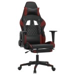 vidaXL Scaun de gaming masaj/suport picioare negru/roșu vin piele eco