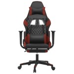vidaXL Scaun de gaming masaj/suport picioare negru/roșu vin piele eco