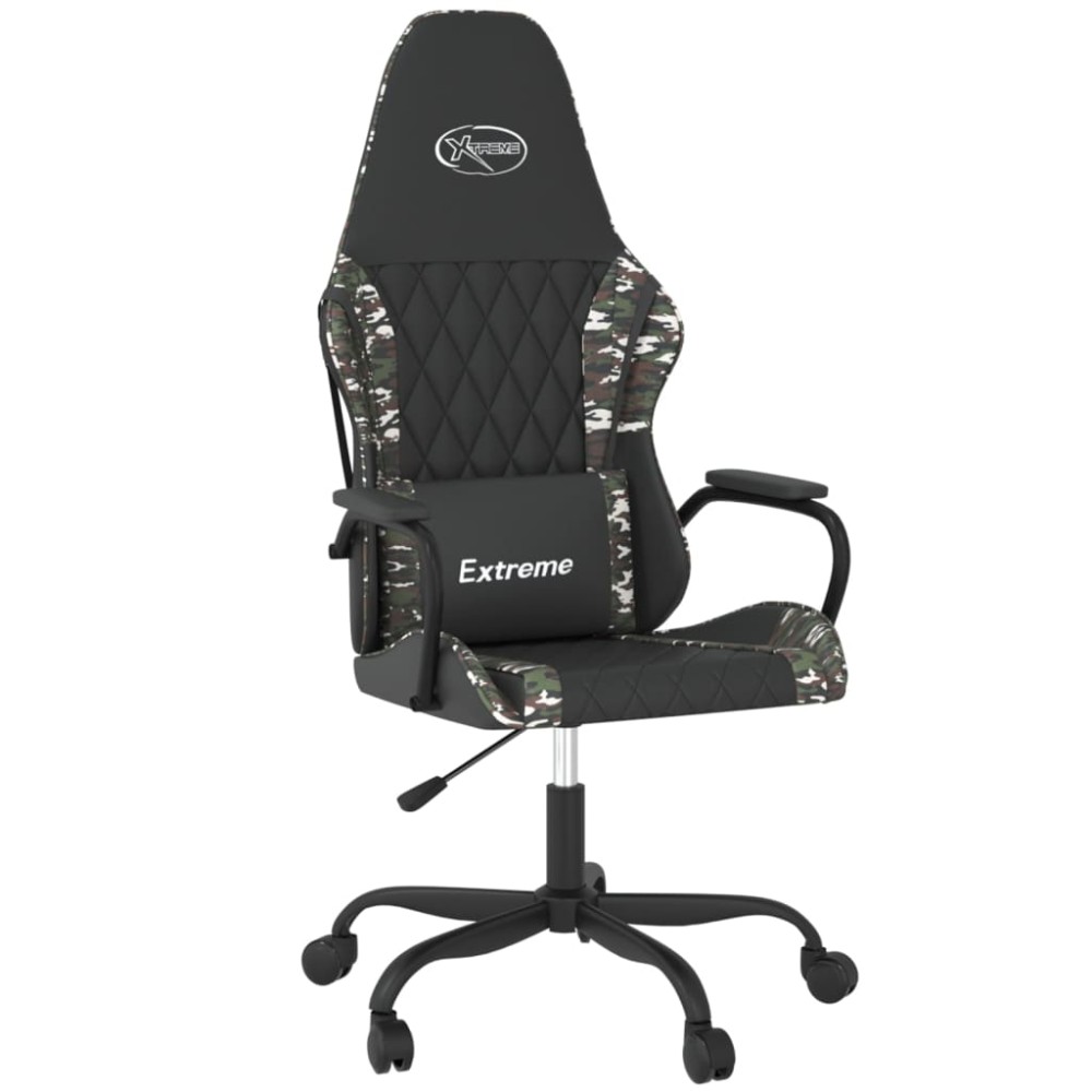 vidaXL Scaun de gaming de masaj, negru și camuflaj, piele ecologică