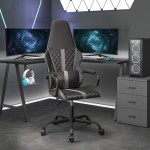 vidaXL Scaun de gaming de masaj, negru și gri, piele ecologică vidaXL Scaun de gaming de masaj, negru și gri, piele ecologică