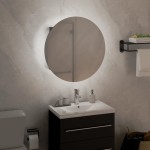 vidaXL Dulap de baie cu oglindă rotundă și LED, gri, 40x40x17,5 cm vidaXL Dulap de baie cu oglindă rotundă și LED, gri, 40x40x17,5 cm