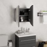 vidaXL Dulap de baie cu oglindă rotundă și LED, gri, 40x40x17,5 cm vidaXL Dulap de baie cu oglindă rotundă și LED, gri, 40x40x17,5 cm