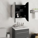 vidaXL Dulap de baie cu oglindă rotundă și LED, negru, 47x47x17,5 cm vidaXL Dulap de baie cu oglindă rotundă și LED, negru, 47x47x17,5 cm