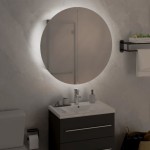 vidaXL Dulap de baie cu oglindă rotundă și LED, gri, 47x47x17,5 cm vidaXL Dulap de baie cu oglindă rotundă și LED, gri, 47x47x17,5 cm