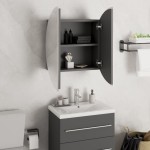 vidaXL Dulap de baie cu oglindă rotundă și LED, gri, 47x47x17,5 cm vidaXL Dulap de baie cu oglindă rotundă și LED, gri, 47x47x17,5 cm