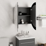 vidaXL Dulap de baie cu oglindă rotundă și LED, gri, 54x54x17,5 cm vidaXL Dulap de baie cu oglindă rotundă și LED, gri, 54x54x17,5 cm