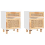 vidaXL Noptiere, 2 buc., alb, lemn masiv de pin și ratan natural vidaXL Noptiere, 2 buc., alb, lemn masiv de pin și ratan natural