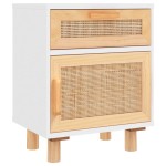 vidaXL Noptiere, 2 buc., alb, lemn masiv de pin și ratan natural vidaXL Noptiere, 2 buc., alb, lemn masiv de pin și ratan natural