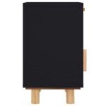 vidaXL Noptieră, negru, lemn masiv de pin și ratan natural