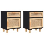 vidaXL Noptiere, 2 buc., alb, lemn masiv de pin și ratan natural vidaXL Noptiere, 2 buc., alb, lemn masiv de pin și ratan natural