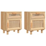 vidaXL Noptiere, 2 buc., maro, lemn masiv de pin și ratan natural vidaXL Noptiere, 2 buc., maro, lemn masiv de pin și ratan natural