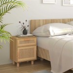 vidaXL Noptiere, 2 buc., maro, lemn masiv de pin și ratan natural vidaXL Noptiere, 2 buc., maro, lemn masiv de pin și ratan natural