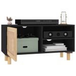 vidaXL Comodă TV, negru, 80x30x40 cm, lemn masiv pin și ratan natural
