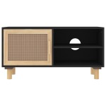 vidaXL Comodă TV, negru, 80x30x40 cm, lemn masiv pin și ratan natural