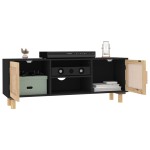 vidaXL Comodă TV, negru, 105x30x40 cm lemn masiv pin și ratan natural