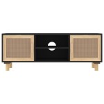 vidaXL Comodă TV, negru, 105x30x40 cm lemn masiv pin și ratan natural