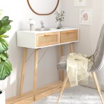 vidaXL Masă consolă alb 80x30x75 cm lemn masiv pin și ratan natural vidaXL Masă consolă alb 80x30x75 cm lemn masiv pin și ratan natural