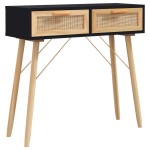 vidaXL Masă consolă negru 80x30x75 cm lemn masiv pin și ratan natural vidaXL Masă consolă negru 80x30x75 cm lemn masiv pin și ratan natural