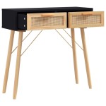 vidaXL Masă consolă negru 80x30x75 cm lemn masiv pin și ratan natural vidaXL Masă consolă negru 80x30x75 cm lemn masiv pin și ratan natural