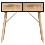 vidaXL Masă consolă negru 80x30x75 cm lemn masiv pin și ratan natural vidaXL Masă consolă negru 80x30x75 cm lemn masiv pin și ratan natural