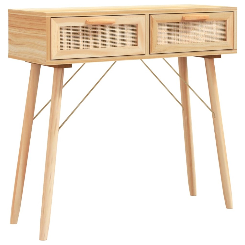 vidaXL Masă consolă maro 80x30x75 cm lemn masiv pin și ratan natural