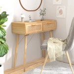 vidaXL Masă consolă maro 80x30x75 cm lemn masiv pin și ratan natural vidaXL Masă consolă maro 80x30x75 cm lemn masiv pin și ratan natural