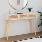 vidaXL Masă consolă alb 105x30x75 cm lemn masiv pin și ratan natural vidaXL Masă consolă alb 105x30x75 cm lemn masiv pin și ratan natural