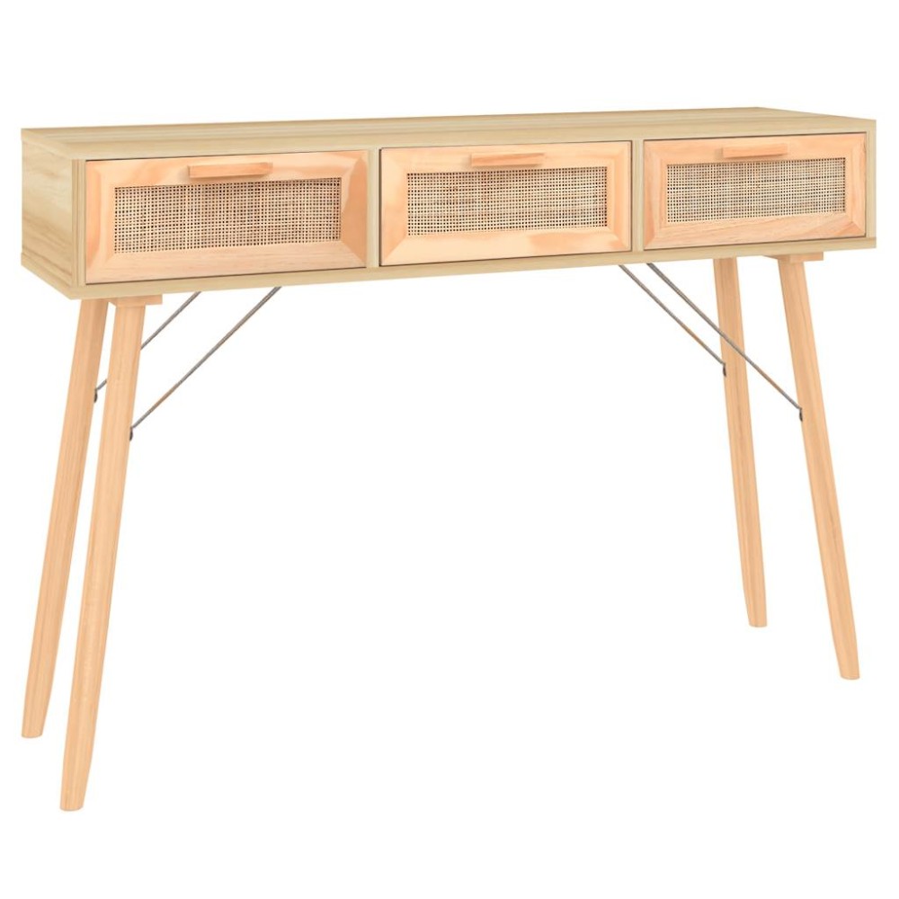 vidaXL Masă consolă maro 105x30x75 cm lemn masiv pin și ratan natural