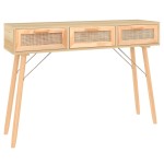 vidaXL Masă consolă maro 105x30x75 cm lemn masiv pin și ratan natural