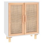 vidaXL Servantă, alb, 60x30x70 cm, lemn masiv pin și ratan natural