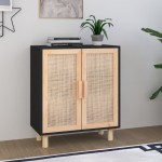 vidaXL Servantă, negru, 60x30x70 cm, lemn masiv pin și ratan natural vidaXL Servantă, negru, 60x30x70 cm, lemn masiv pin și ratan natural