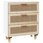 vidaXL Servantă, alb, 60x30x70 cm, lemn masiv pin și ratan natural