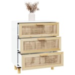 vidaXL Servantă, alb, 60x30x70 cm, lemn masiv pin și ratan natural