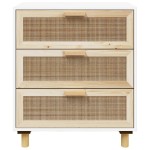 vidaXL Servantă, alb, 60x30x70 cm, lemn masiv pin și ratan natural