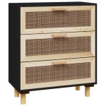 vidaXL Servantă, negru, 60x30x70 cm, lemn masiv pin și ratan natural vidaXL Servantă, negru, 60x30x70 cm, lemn masiv pin și ratan natural