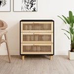 vidaXL Servantă, negru, 60x30x70 cm, lemn masiv pin și ratan natural vidaXL Servantă, negru, 60x30x70 cm, lemn masiv pin și ratan natural