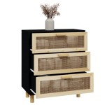 vidaXL Servantă, negru, 60x30x70 cm, lemn masiv pin și ratan natural vidaXL Servantă, negru, 60x30x70 cm, lemn masiv pin și ratan natural
