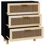 vidaXL Servantă, negru, 60x30x70 cm, lemn masiv pin și ratan natural vidaXL Servantă, negru, 60x30x70 cm, lemn masiv pin și ratan natural