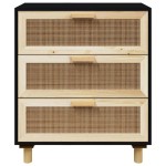 vidaXL Servantă, negru, 60x30x70 cm, lemn masiv pin și ratan natural vidaXL Servantă, negru, 60x30x70 cm, lemn masiv pin și ratan natural