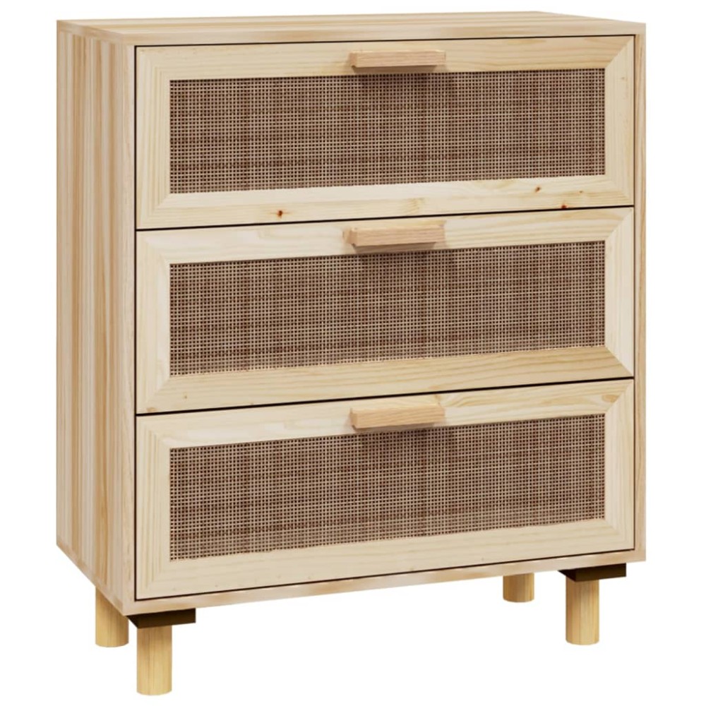 vidaXL Servantă, maro, 60x30x70 cm, lemn masiv pin și ratan natural