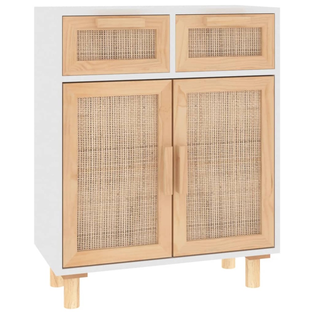 vidaXL Servantă, alb, 60x30x75 cm, lemn masiv pin și ratan natural