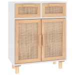 vidaXL Servantă, alb, 60x30x75 cm, lemn masiv pin și ratan natural