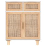 vidaXL Servantă, alb, 60x30x75 cm, lemn masiv pin și ratan natural