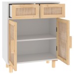 vidaXL Servantă, alb, 60x30x75 cm, lemn masiv pin și ratan natural