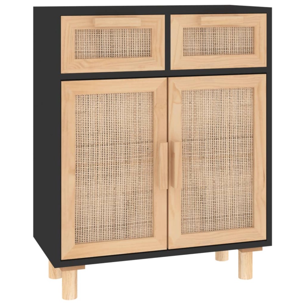 vidaXL Servantă, negru, 60x30x75 cm, lemn masiv pin și ratan natural