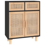 vidaXL Servantă, negru, 60x30x75 cm, lemn masiv pin și ratan natural vidaXL Servantă, negru, 60x30x75 cm, lemn masiv pin și ratan natural